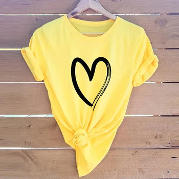 Plus Veľkosť S-5XL Nové Srdce Print T Shirt Ženy Bavlny O-krku Krátkym Rukávom Letné Topy Dámske jednofarebné Príležitostné Voľné Košele