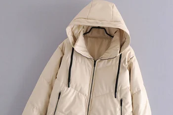 2020 NOVÉ Zimné Kabát zahusťovanie PU Bunda Ženy s Kapucňou golier Solid Black Ženy Kabát Voľné Nadrozmerné Dámske Krátke Vetrovka