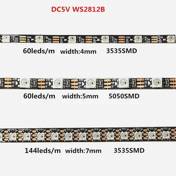WS2812B WS2812 Úzke LED Pixel Pásy Svetla SK6812 SMD 5050 3535 LED Naháňa Digitálne lampa 4 mm 5 mm 7 mm Šírka Farebná žiarovka DC5V