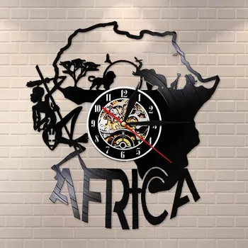 Afrika Dekor Vinyle Záznam Nástenné Hodiny Afrike umelecké Diela Laserom Rezané Nástenné Hodiny Nočné Svetlo Funkciu Ručné Darček pre každú Príležitosť