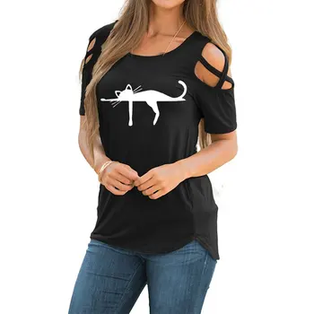 Roztomilé Mačka Zvierat Sen Vtipné Ženy Letné Oblečenie Móde T Shirt Grafické Bežné Krátky Rukáv zlomené rameno čipky Tees