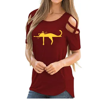 Roztomilé Mačka Zvierat Sen Vtipné Ženy Letné Oblečenie Móde T Shirt Grafické Bežné Krátky Rukáv zlomené rameno čipky Tees