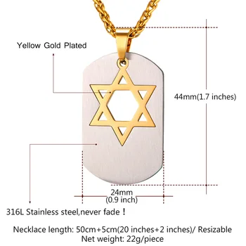 Zlatá /Čierna Farba, Izrael Magen Hviezda David Náhrdelník Pre Mužov Dog Tag Prívesok Židovskej Šperky P323