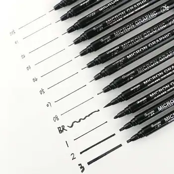 12pcs/set Čierny Pigment Líniové Neelde Vody-dôkaz Micron PenTip Fine Liner Skicovanie Háčik Art Pen Marker Pero na Podpis Kresliť