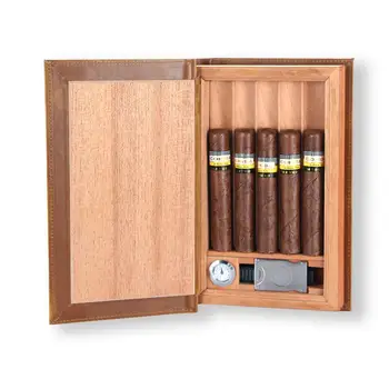 GALINER Cigaru Kožené puzdro Cédrového dreva Drevené Humidor Prenosné Cestovné Cigaru S Cigaru Fréza Zvlhčovač Vlhkomer