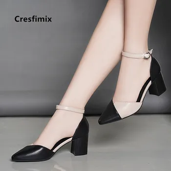 Cresfimix sapatos azuis ženy roztomilé sladké pracky popruhu vysokým podpätkom čerpadlá dámy bežné black pu koža vysokom podpätku topánky a5777