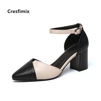 Cresfimix sapatos azuis ženy roztomilé sladké pracky popruhu vysokým podpätkom čerpadlá dámy bežné black pu koža vysokom podpätku topánky a5777