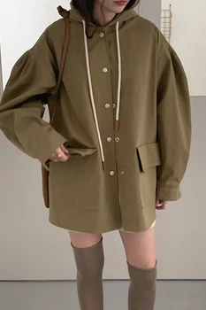 Jeseň Nové Módne dámske Trend Kabát Dlho Single-Breasted Dlhý Rukáv Voľné Tuhé Žena Vintage Oblečenie