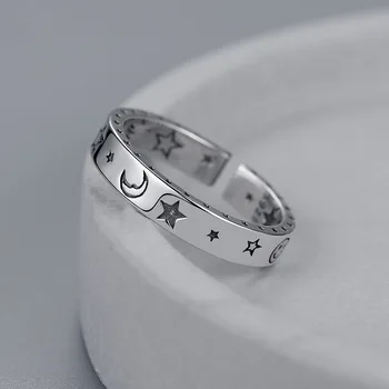 Kine Skutočné 925 Sterling Silver Star Mesiac Prstene pre Ženy Stohovateľné Otvorenie Striebro 925 Krúžok Romantické Svadobné Šperky, Darčeky