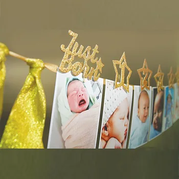 Prvé Narodeniny Bannery 12 Mesiacov Koruny Star Foto Bunting Baby Sprcha Papier Garland Chlapec, Dievča, 1. Narodeniny, Party Dekor Foto Stenu
