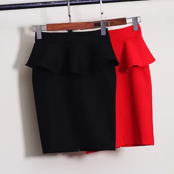 Nové kórejské Ženy Volánikmi Slim Úsek Vysoký Pás ceruzku Sukne Plus Veľkosť Šaty, sukne dámske faldas mujer S-5XL