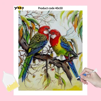 Plné Námestia/Kolo Vŕtačky Diamantové Maľovanie Výšivky Dva Papagáje, na Strom Drahokamu Mozaiky Cross Stitch Dekor Darček AX1770
