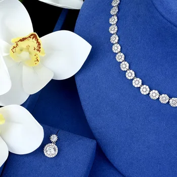 8 Okrúhly Tvar Svadobné Svadobné CZ Choker Náhrdelníky Náušnice Šperky Sady Luxusný Dubaj Biele Zlato Šperk Bijoux Femme S509