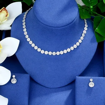 8 Okrúhly Tvar Svadobné Svadobné CZ Choker Náhrdelníky Náušnice Šperky Sady Luxusný Dubaj Biele Zlato Šperk Bijoux Femme S509