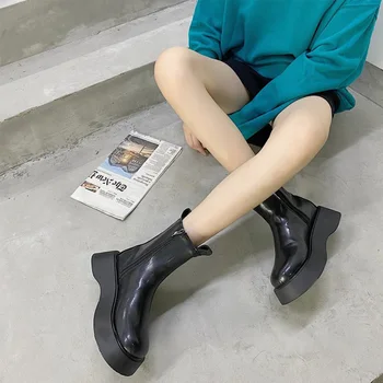 Zimné Robustný Podpätky Chelsea Topánky na Platforme Ženy Členková Obuv PU Kožené Zips Módne Dámske Krátke Botas Mujer 2020 Ženské Topánky