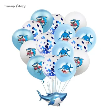 Dvojičky Strany Baby Sprcha Dekorácie, Party Prospech Dieťa Žralok Modrý Narodeniny, Party Dekorácie Nastaviť Shark Balóny Mora Strana Dodávky