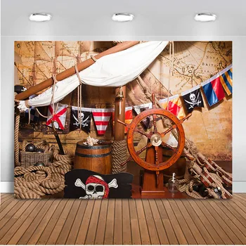 Pirát Narodeniny pozadia pre Fotografovanie lodné Paluby Navigáciu Tému Narodeninovej party novorodenca prop foto pozadie Štúdio