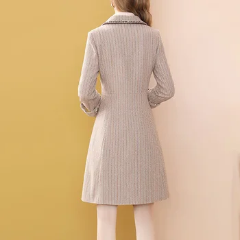 Len Plus Office Lady Dlho Vlnené Kabát Zase Dole Golier Single-Breasted Módne Francúzsky Outwear Kabát Zimný Slim Elegantné 2021