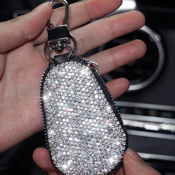 Univerzálny Diamantový Auto Kľúča Držiteľa Skladovanie Prípade Luxusné Crystal Keychains Tlačidlo Kryt, Taška Peňaženka pre BMW Lada Benz Keychain