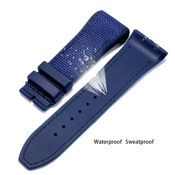 PEIYI Nylon +Silikónové watchband 28mm čierny modrý náramok so skladacou sponou Vhodné pre FM V45 mužov náramok