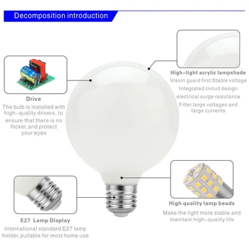 Mliečne Sklo Žiarovka E27 5W Edison LED Žiarovky G80 G95 G125 220V-240V Svete Loptu Žiarovka Studená/Teplá Biela Lampada LED Lampa