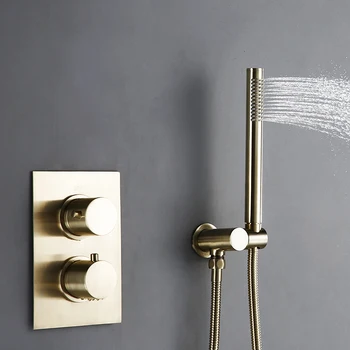 Smesiteli Kúpeľňa Kohútik Zlatým Sprchovací Set 2 Dial 2 Spôsob Prepínací Termostatické Ovládací Ventil Zmiešavacej Batérie Rainshwoer Sady
