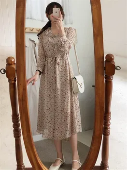 Nový S-XL Jar femme šaty Bežné Boho Bežné šifón tlač s dlhým Rukávom Letné Ženy, Ženské Šaty Šaty Šaty Femme Vestido