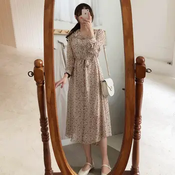 Nový S-XL Jar femme šaty Bežné Boho Bežné šifón tlač s dlhým Rukávom Letné Ženy, Ženské Šaty Šaty Šaty Femme Vestido