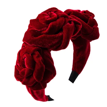 Lystrfac Flower Decor Velvet hlavový most pre Ženy Wild Vintage Vlasy Hoop Červená Čierna Hairband Rámu Headpieces Vlasy Príslušenstvo
