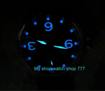 Modré svetelné Ľavej Ruke Štýl 47mm Black dial Ázijské 6498 Mechanické Strane Vetra pohyb pánske hodinky Mechanické hodinky PA54-8