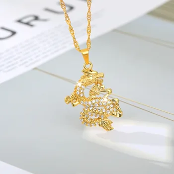 Šťastie Módne Gold Crystal Dragon Náhrdelník Prívesok pre Ženy, Mužov, z Nehrdzavejúcej Ocele Vintage Náhrdelník Strany Šperky, Darčeky