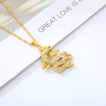 Šťastie Módne Gold Crystal Dragon Náhrdelník Prívesok pre Ženy, Mužov, z Nehrdzavejúcej Ocele Vintage Náhrdelník Strany Šperky, Darčeky
