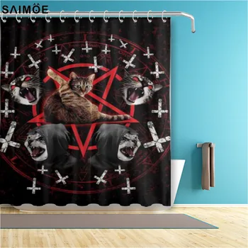 Satanic Mačka Pentagram Smrti Black Metal Sprchový Záves Odolné Kúpeľňa Záclony