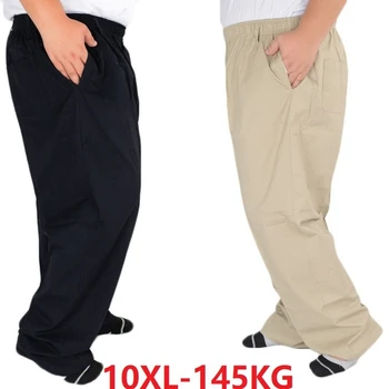 Jeseň mužov bežné jednoduché nadrozmerná voľné nohavice Elastický pás veľká veľkosť 7XL 8XL 9XL 10XL pružnosť nohavice Rovné Nohavice čierne