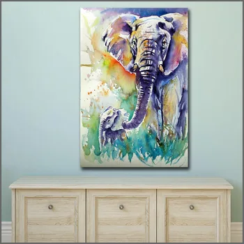 Móda Tlač Olejomaľba Atrament Umenie Slon S Baby Wall Art Plátno Tlačiť Obrázky, Obývacia Izba A Spálňa Bez Rámu