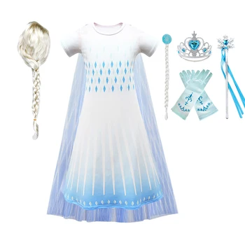 Dievčatko Kostým Princezná Vianočné Cosplay Elsa Zdobiť Deti Narodeninovej Party Fantázie Krátky Rukáv Oblečenie s Príslušenstvom
