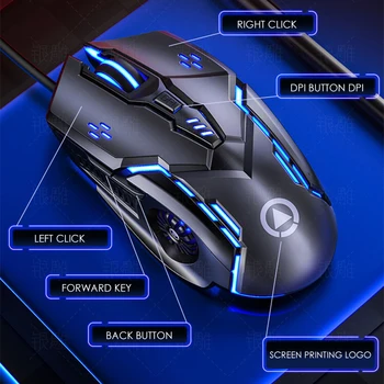 Herná myš Farebné silent mouse 6-tlačidlo RGB optické, mechanické myš s DPI optický senzor, vhodná pre notebook hráčov