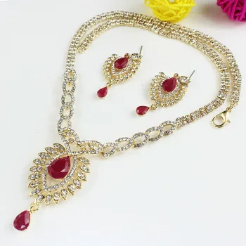 Jiayi jiaduo nové svadobné šperky, nastavený pre Indické ženy zlata-farebná svadobný náhrdelník retro červená príslušenstvo