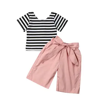 Batoľa Detský Baby Girl Bavlnené Oblečenie T-shirt Topy+Dlhé Nohavice Letné Oblečenie Luk Nohavice Legíny Oblečenie Sunsuit