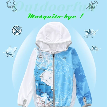 High-end repelent proti komárom textílie Deti oblečenie Anti UV Ice silk Sun rybárske oblečenie Rýchle sušenie Vonku chlapec deti bundy