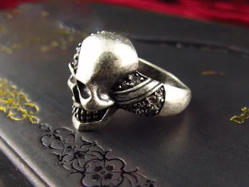 2 Farby Punk / Gothic 925 anillos Striebro Titan Skull black CZ Kameň rose gold Oči Mens Biker rose gold Ring Halloween šperky