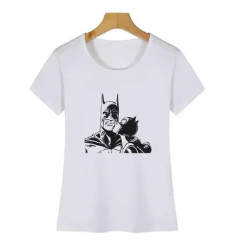 Batman a Catwoman Kiss T-Shirt Ženy Móda Cool Tričko Zábavné Grafické Tees Lete Dámy O Krk Krátky Rukáv Camisas Mujer