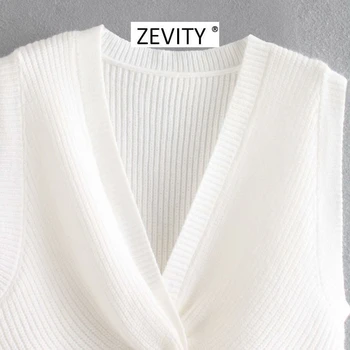 Zevity Nové 2020 ženy móda kríž v krku viazané pletenie sveter dámy základné bez rukávov bežné slim svetre elegantné topy S339