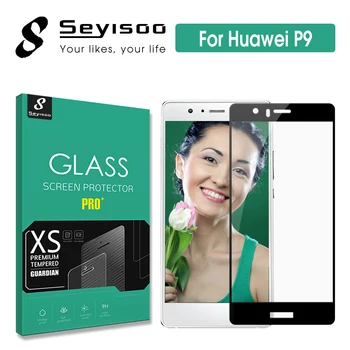 Originálne Seyisoo Reálne 2.5 D 0,3 mm 9H Úplné Pokrytie Screen Protector Tvrdeného Skla Pre Huawei P9 P 9 Black White Bezpečnostné Fólie