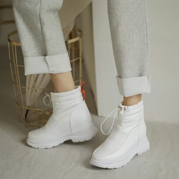 HARAVAL ženy zimné čižmy biele ploché topánky plus veľkosť teplé vlny nepremokavé sklzu ženy členková obuv Ľahký comforE134L