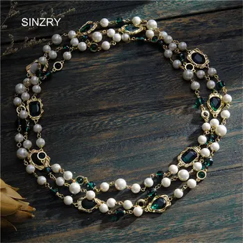SINZRY luxusné šperky príslušenstvo zlatá farba skla crystal vintage dlhé náhrdelníky imitácia perly strany bižutérie pre ženy