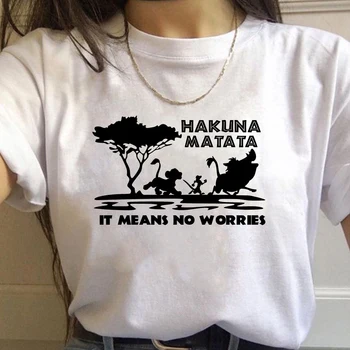 HAKUNA MATATA Lete Fashion T-shirt Ženy Harajuku Streetwear Karikatúra Tlače Lion King Voľné Anjel Tričko Žena Topy Dropship