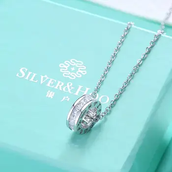 LEKANI 925 Sterling Silver Jednoduché Kolo Koliesko Prívesok Náhrdelníky Pre Ženy Žiarivý Zirkón Luxusný Náhrdelník Jemné Šperky