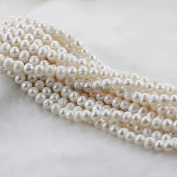 APDGG Prírodné veľkoobchod 5strands AA 9mm zemiakov kolo white pearl pramene voľné korálky ženy lady šperky urob si sám