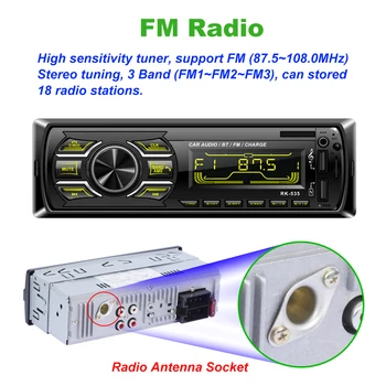 Pôvodné Hotsale 1 Din autorádio FM DC 12V Pevný panel Auto Audio MP3 prehrávač s Bluetooth Dva USB Nabíjačka, SD, AUX SWC Diaľkové RK-535